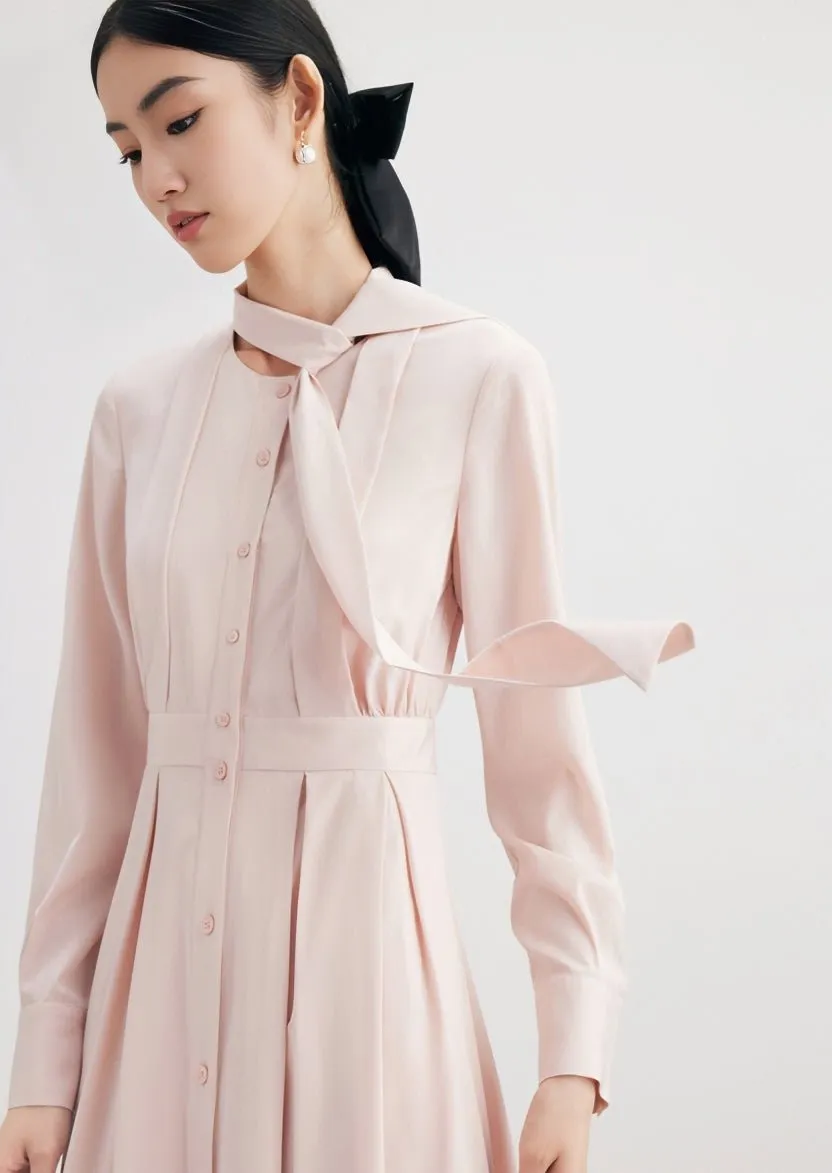 TEXTURED PINK SHIRT DRESS