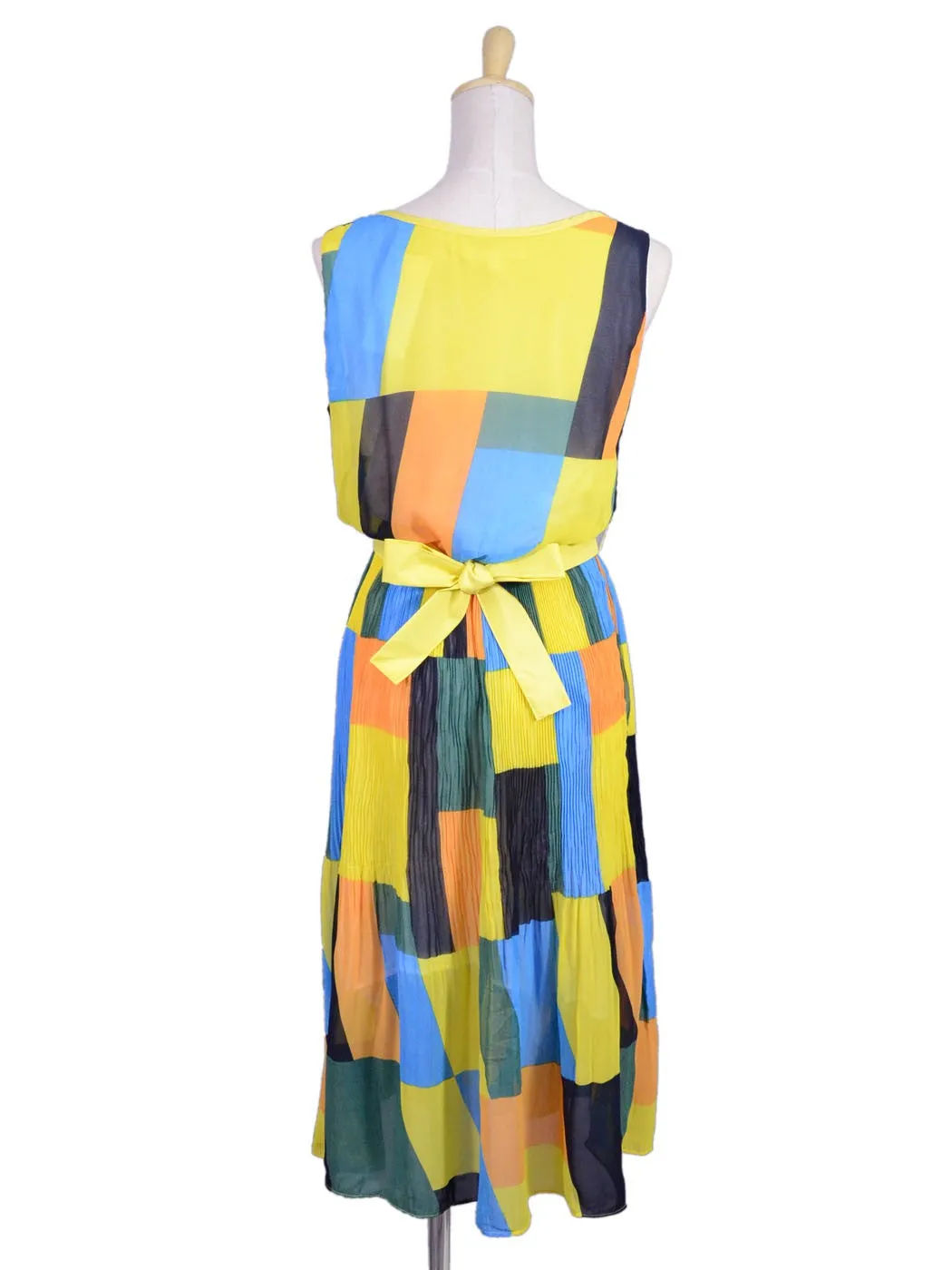 Trendology Feminine Bold Pleated Abstract Block Print Spring Mid Length Dress