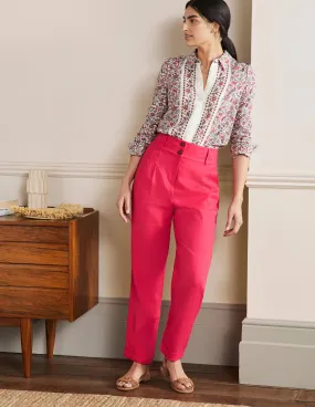 Turn Up Linen Trousers-Radish Pink