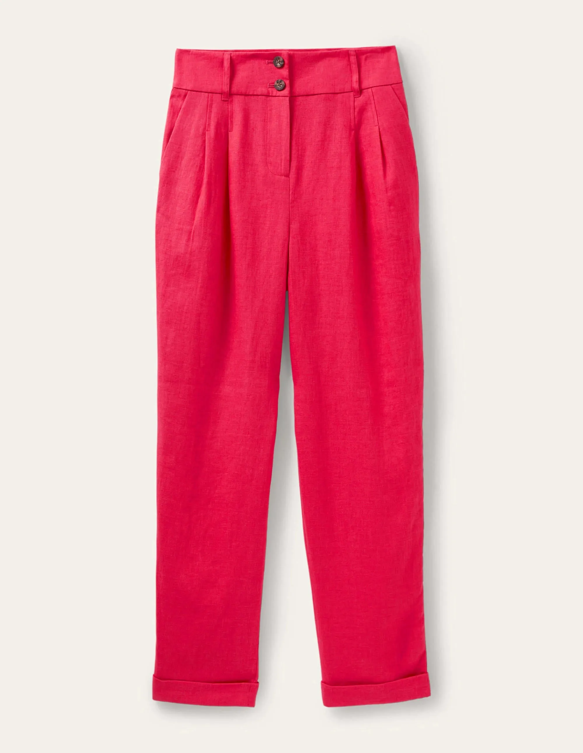 Turn Up Linen Trousers-Radish Pink