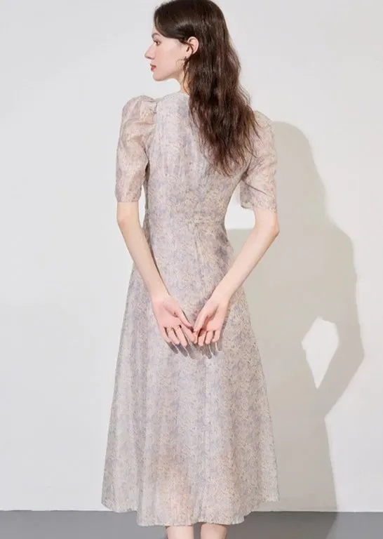 V-NECK PALE FLOWER PRINT DRESS