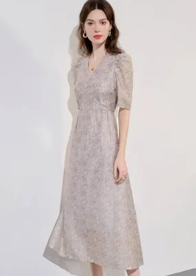 V-NECK PALE FLOWER PRINT DRESS