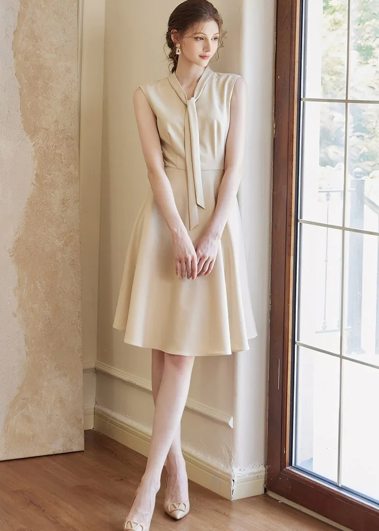 V NECK RIBBON TIE DRESS