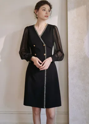 V-NECK STITCHING CHIFFON DRESS