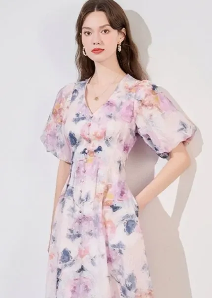 WATERCOLOR FLOWER PRINT DRESS