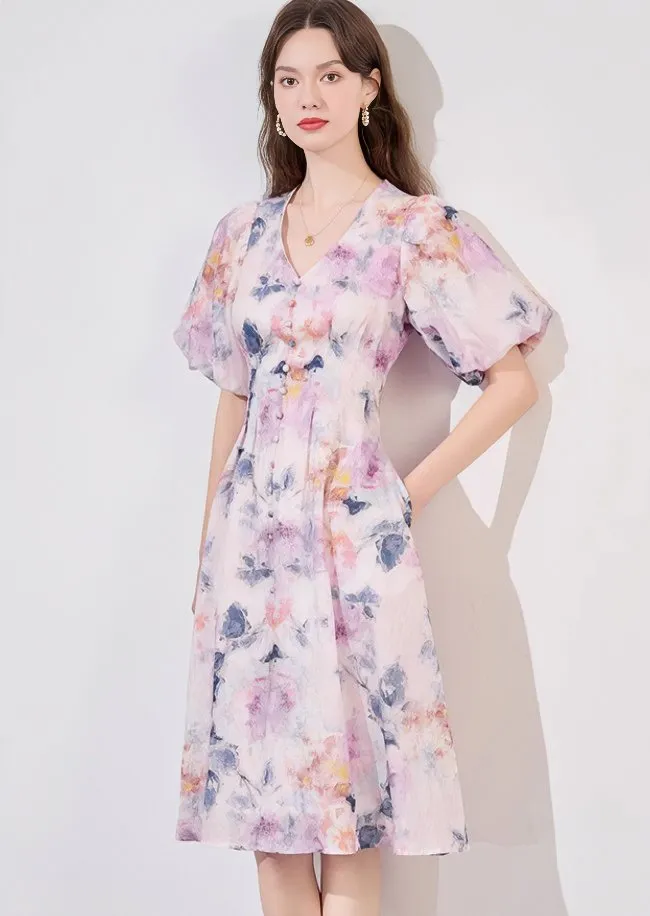WATERCOLOR FLOWER PRINT DRESS