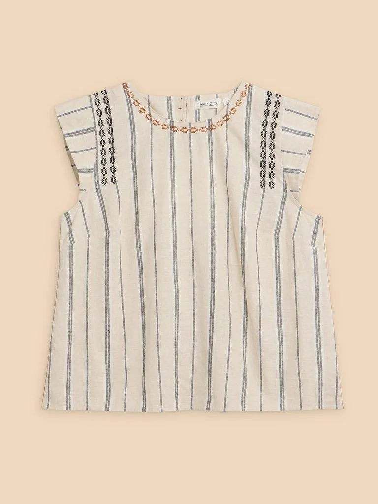White Stuff Carla Stripe Linen Blend Top