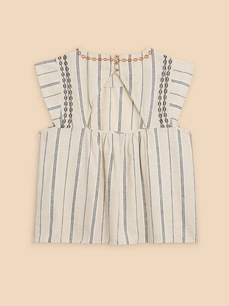 White Stuff Carla Stripe Linen Blend Top