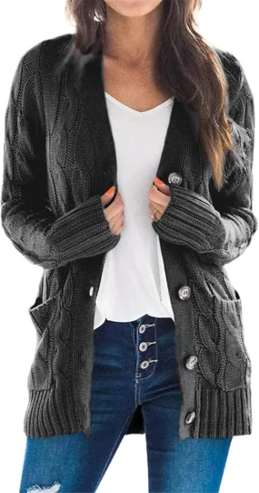 Winter Coats for Women 2025 Cable Knit Long Sleeve Sweaters Button Down Fall Outwear Coat Comfy Open Front Cardigan