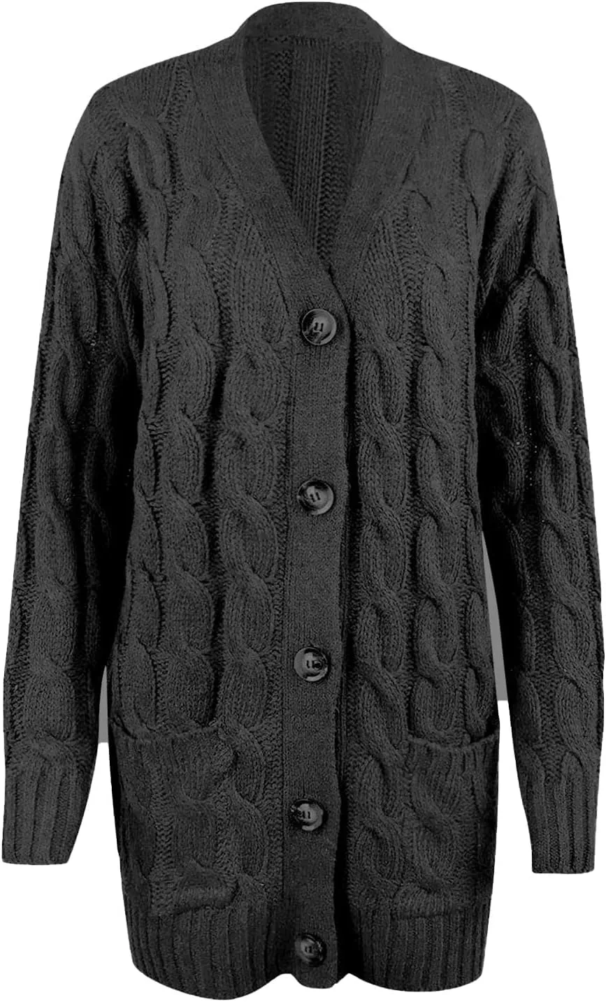 Winter Coats for Women 2025 Cable Knit Long Sleeve Sweaters Button Down Fall Outwear Coat Comfy Open Front Cardigan