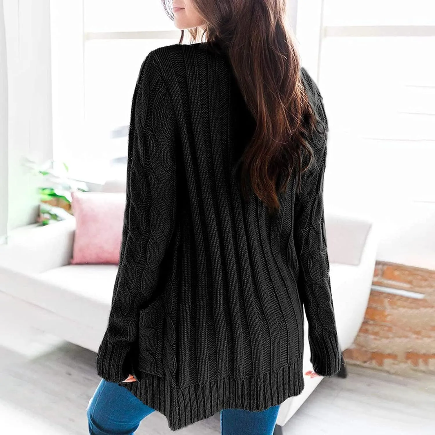 Winter Coats for Women 2025 Cable Knit Long Sleeve Sweaters Button Down Fall Outwear Coat Comfy Open Front Cardigan