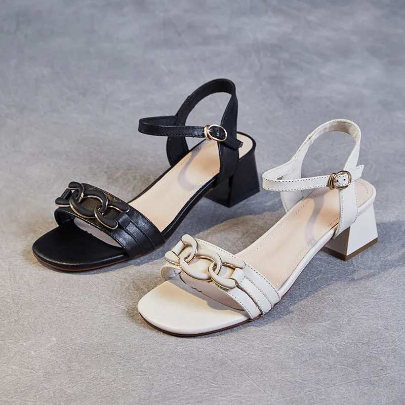 Women Minimalist Fashion Leather Low Block Sandals