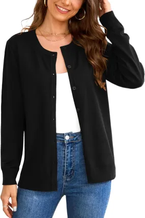 Women's 2025 Cardigan Sweaters Trendy Casual Button Down Long Sleeve Crew Neck Lightweight Knit Fall Cardigans Coat