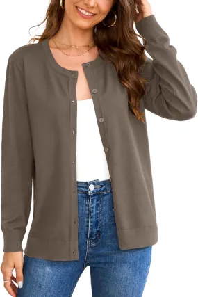 Women's 2025 Cardigan Sweaters Trendy Casual Button Down Long Sleeve Crew Neck Lightweight Knit Fall Cardigans Coat