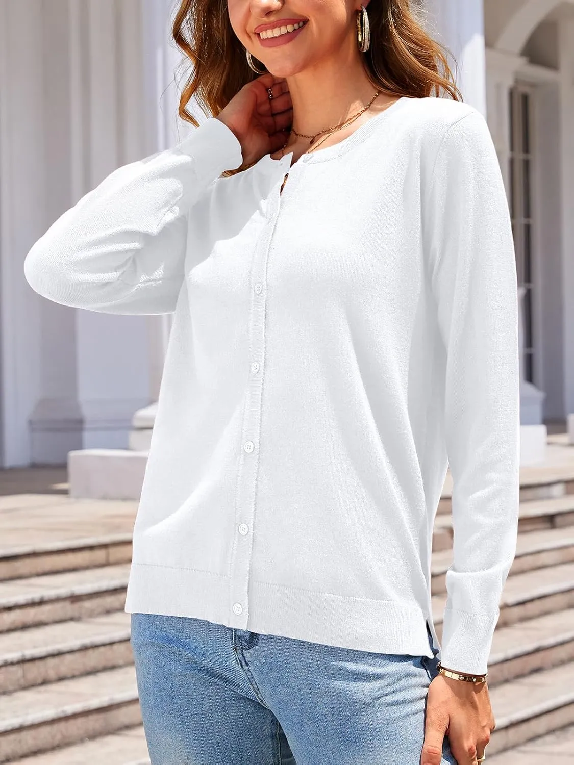 Women's 2025 Cardigan Sweaters Trendy Casual Button Down Long Sleeve Crew Neck Lightweight Knit Fall Cardigans Coat