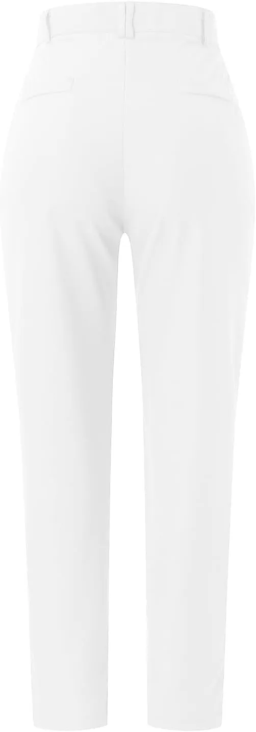 Women's High Waisted Business Pants Straight Leg Pleated Elegant Office Slacks Stretchy Dress Trousers with Pockets