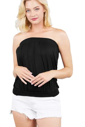 Women's Sleeveless Stretchy Pleated Tube Top Blouse