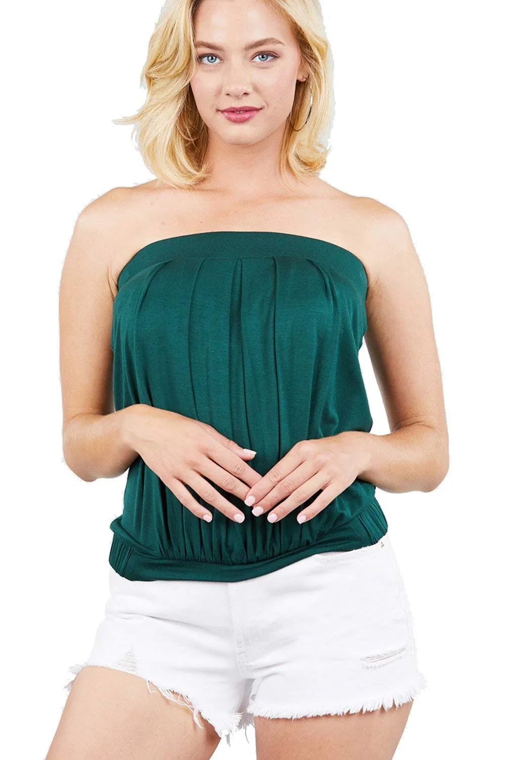 Women's Sleeveless Stretchy Pleated Tube Top Blouse
