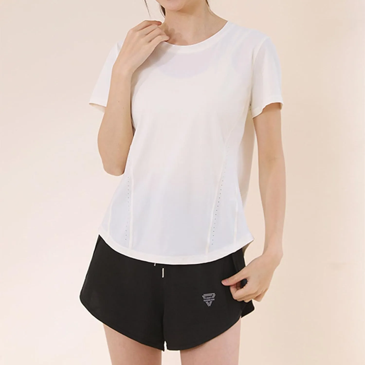 Women's T Shirts Round Neck Short Sleeve Breathable Tee Sun Protection Quick Dry Yoga Gym Workout Athletic Tops