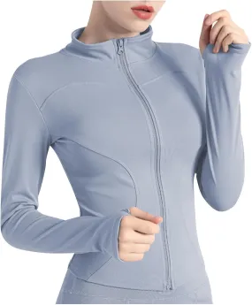 Womens Workout Shirts Long Sleeve Quick Dry Yoga Tops Running Breathable Athletic Slim Fit Solid Color Zip Outfits