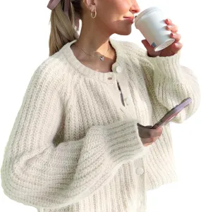 YKR Womens Fall Cardigan Sweater Long Sleeve Chunky Knit Open Front Button Loose Casual Cardigan Coat