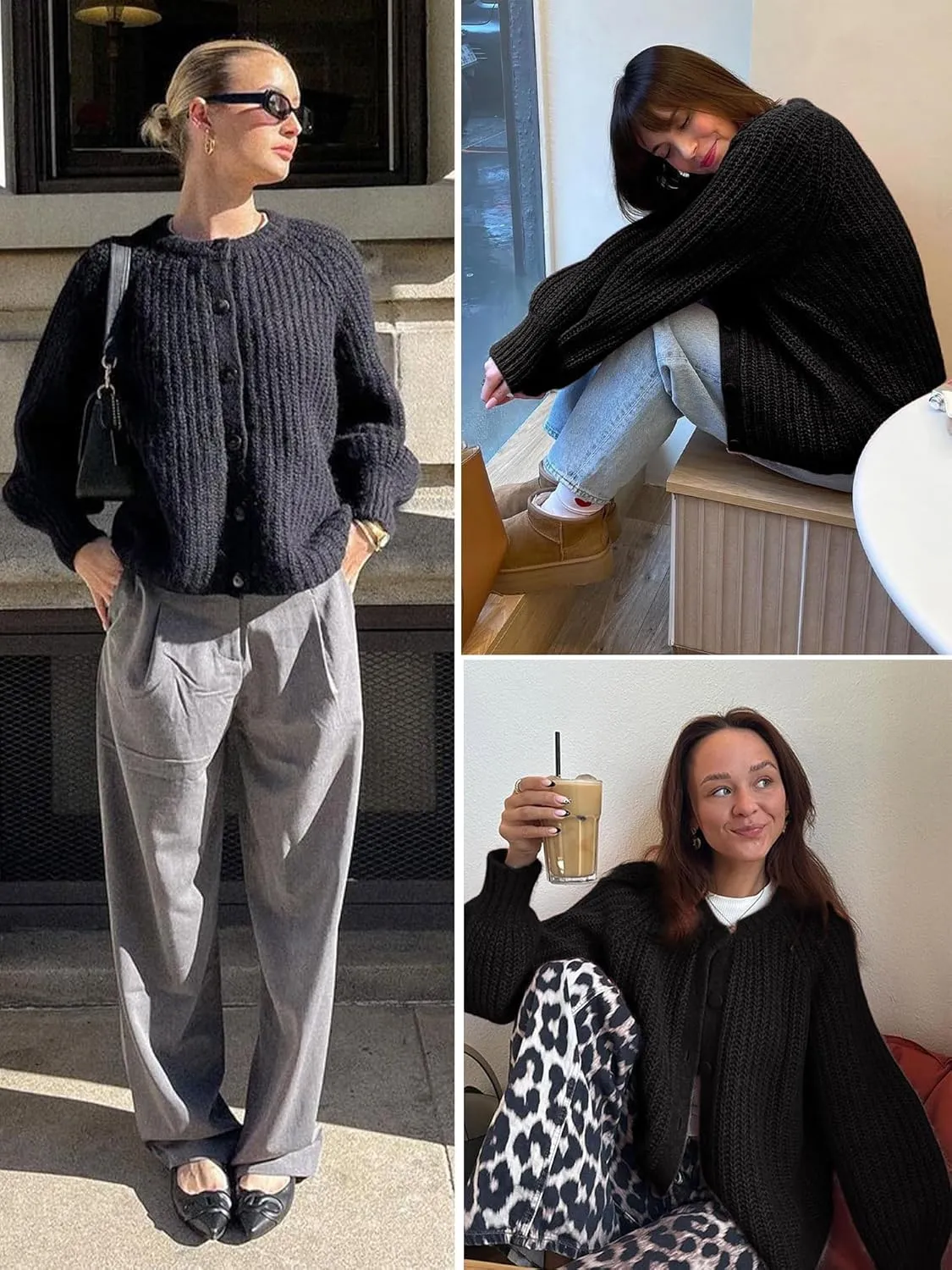 YKR Womens Fall Cardigan Sweater Long Sleeve Chunky Knit Open Front Button Loose Casual Cardigan Coat