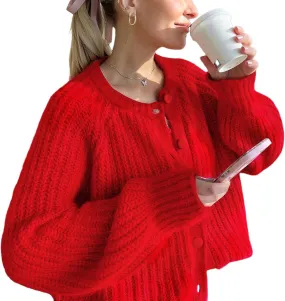 YKR Womens Fall Cardigan Sweater Long Sleeve Chunky Knit Open Front Button Loose Casual Cardigan Coat