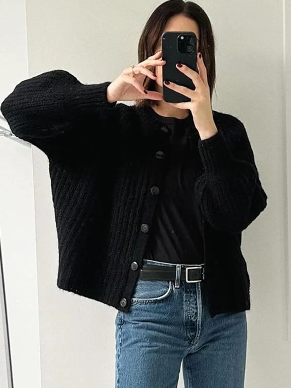 YKR Womens Fall Cardigan Sweater Long Sleeve Chunky Knit Open Front Button Loose Casual Cardigan Coat