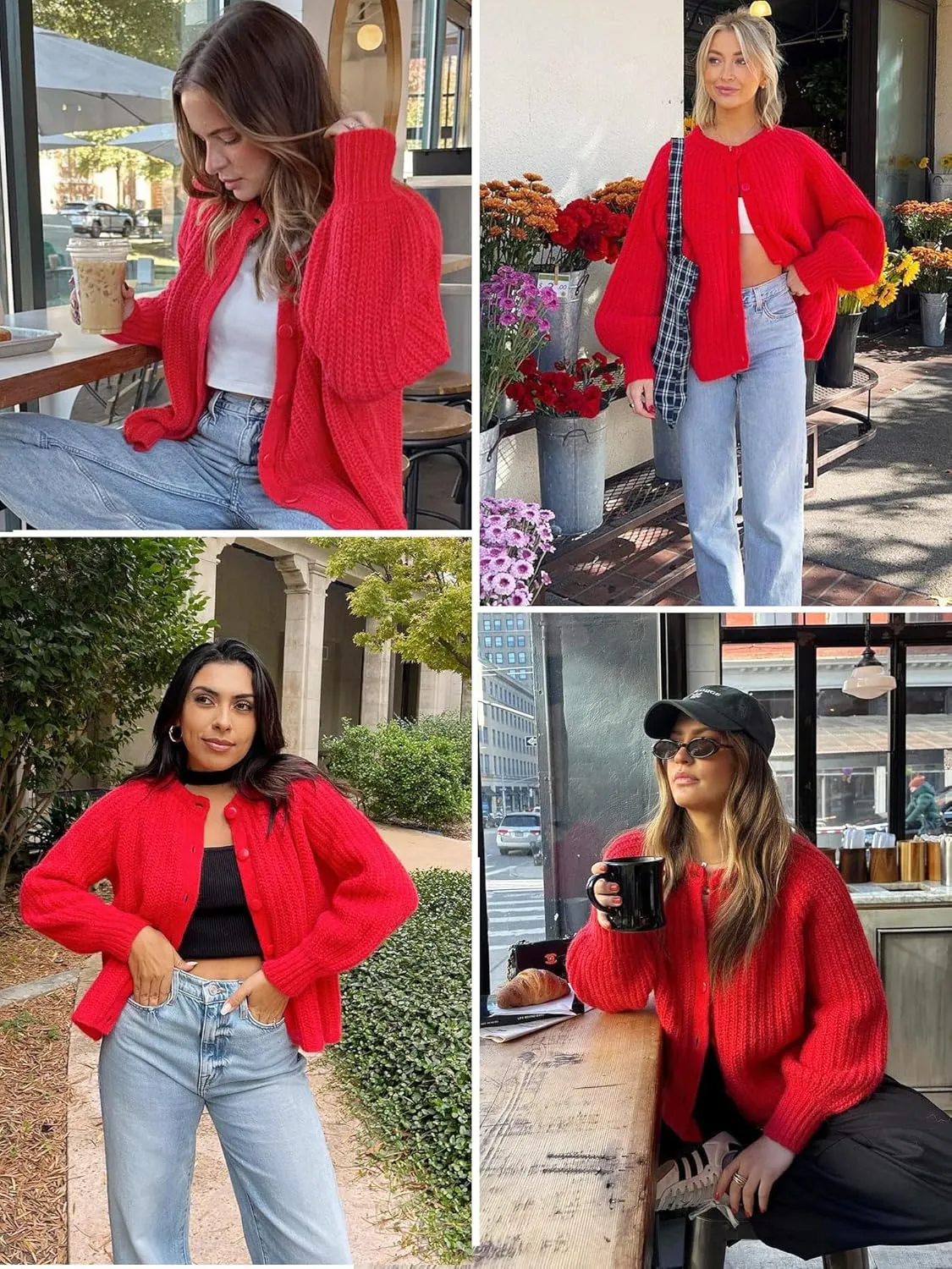 YKR Womens Fall Cardigan Sweater Long Sleeve Chunky Knit Open Front Button Loose Casual Cardigan Coat