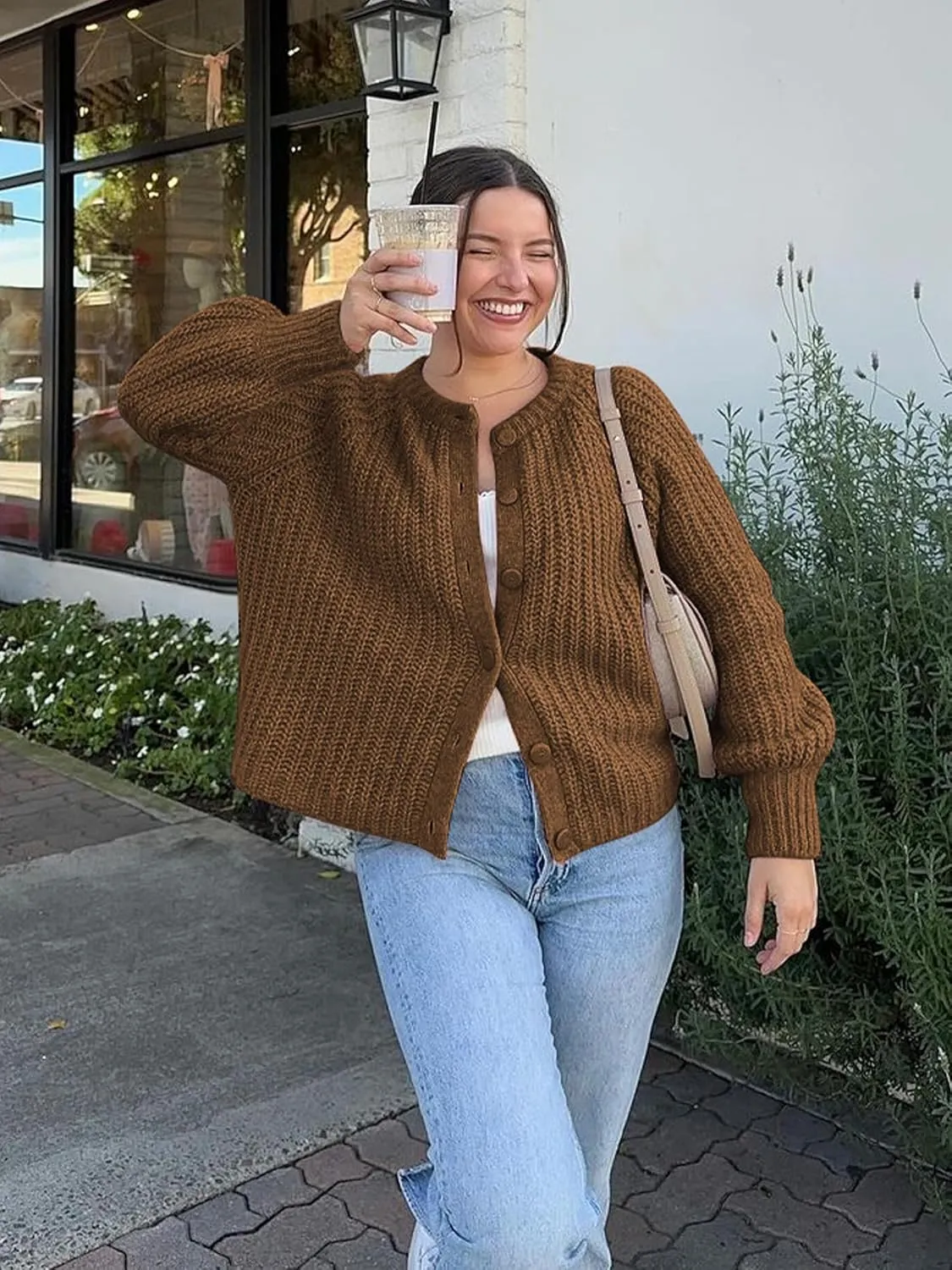 YKR Womens Fall Cardigan Sweater Long Sleeve Chunky Knit Open Front Button Loose Casual Cardigan Coat