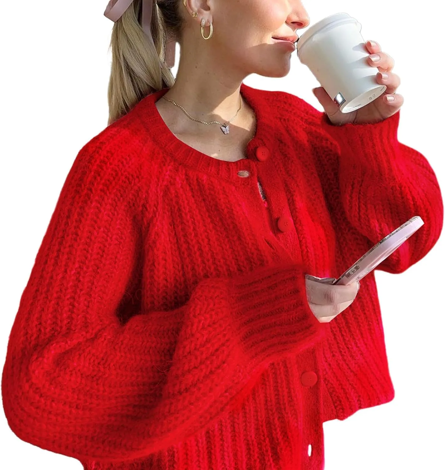 YKR Womens Fall Cardigan Sweater Long Sleeve Chunky Knit Open Front Button Loose Casual Cardigan Coat