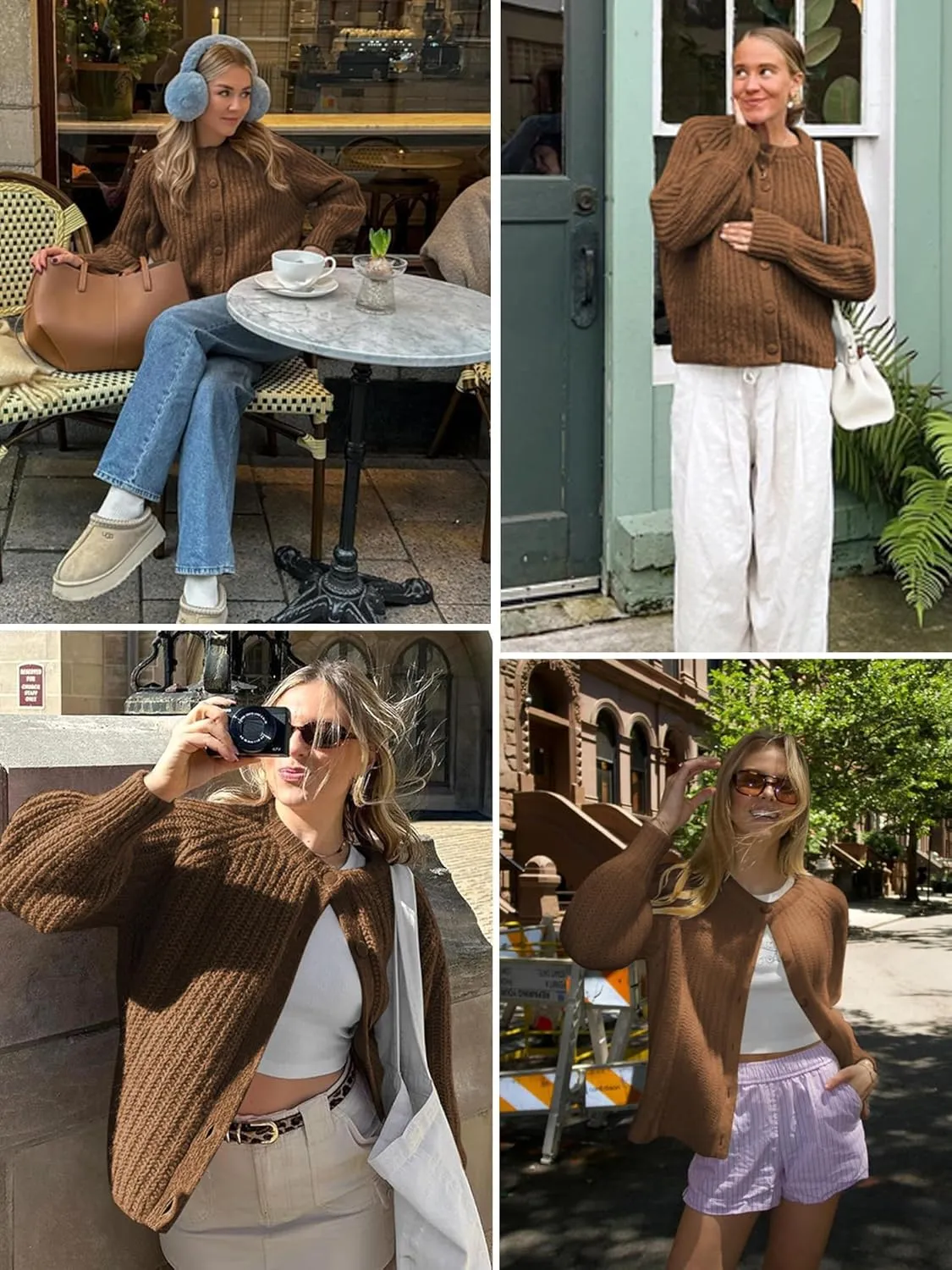 YKR Womens Fall Cardigan Sweater Long Sleeve Chunky Knit Open Front Button Loose Casual Cardigan Coat