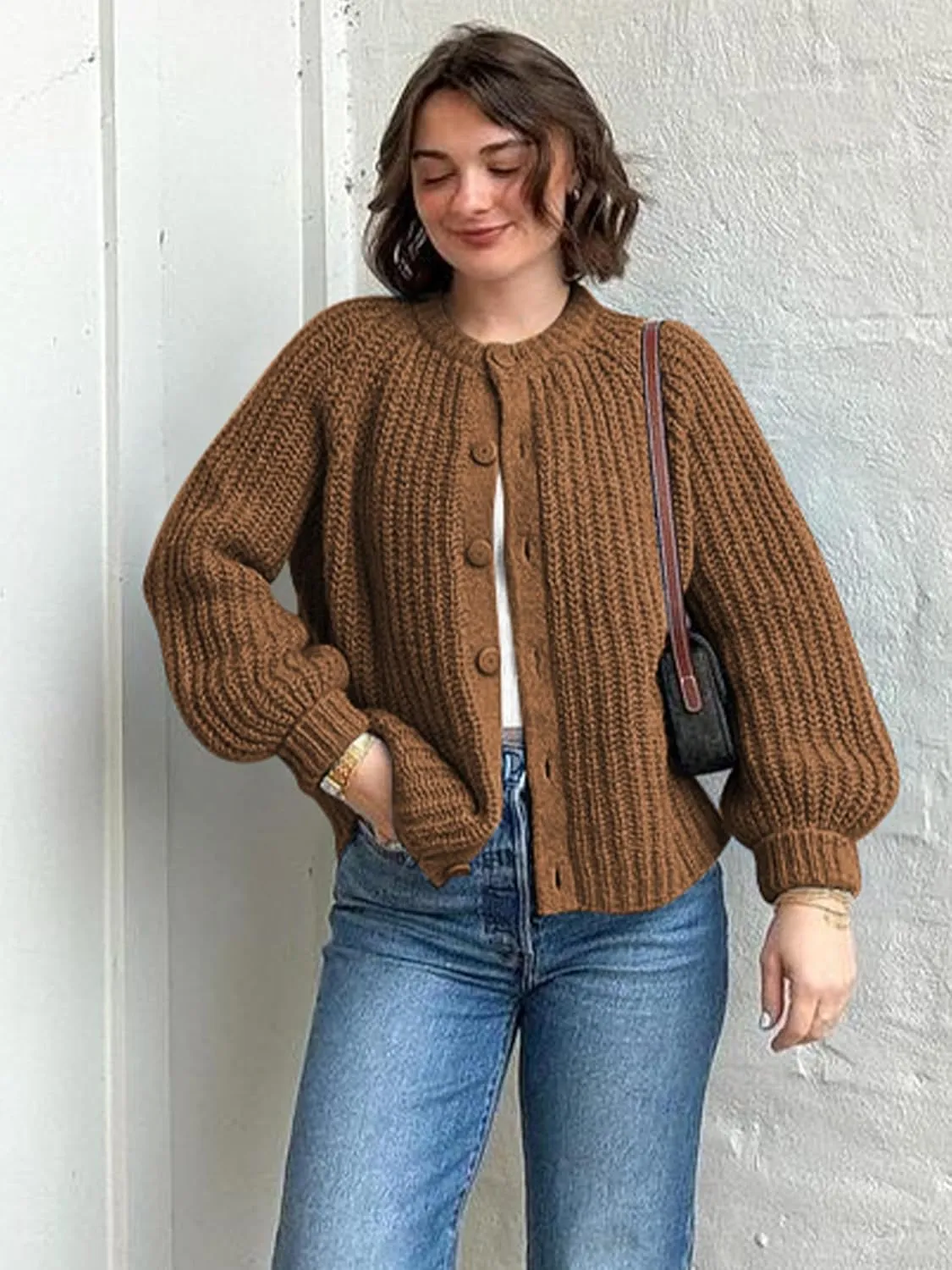 YKR Womens Fall Cardigan Sweater Long Sleeve Chunky Knit Open Front Button Loose Casual Cardigan Coat