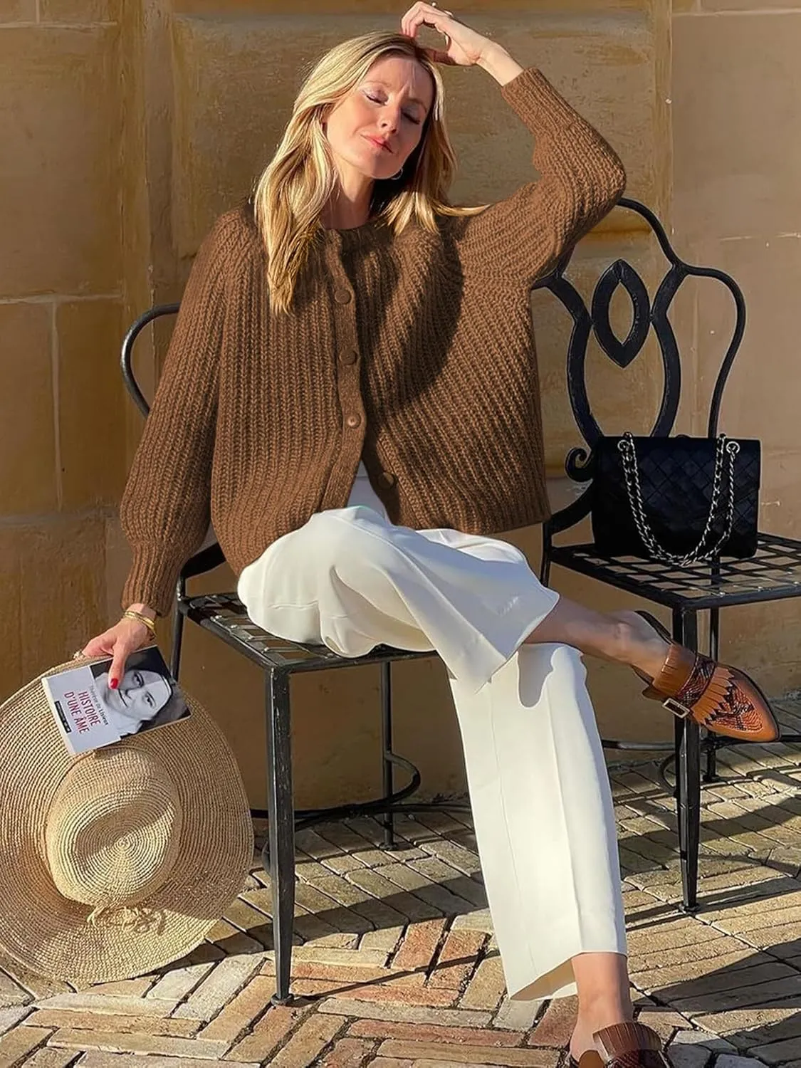 YKR Womens Fall Cardigan Sweater Long Sleeve Chunky Knit Open Front Button Loose Casual Cardigan Coat
